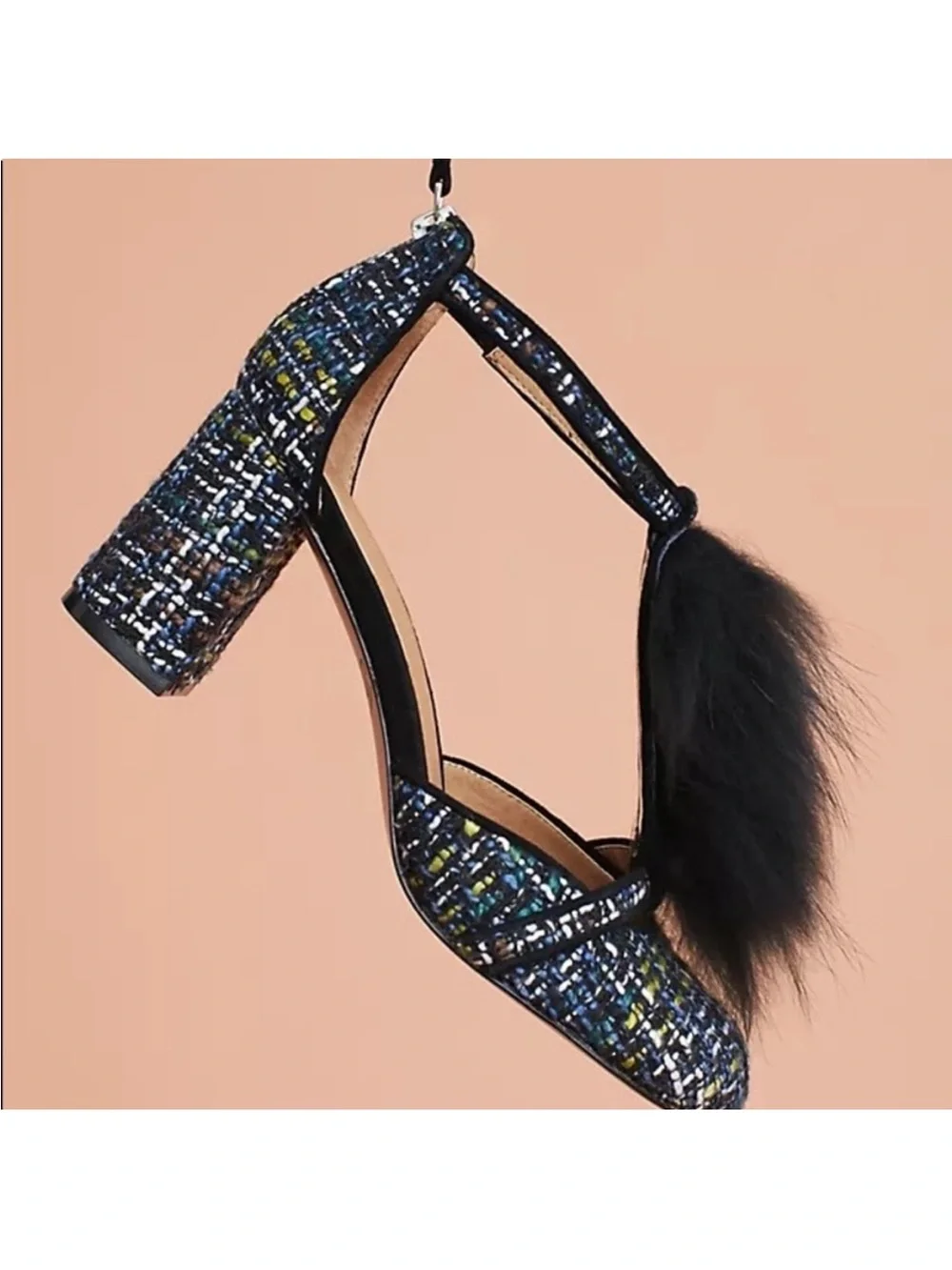 Anthropologie | Bettye by Bettye Muller Faux Fur T-Strap Heels 9.5 NWOT - Picture 5 of 6